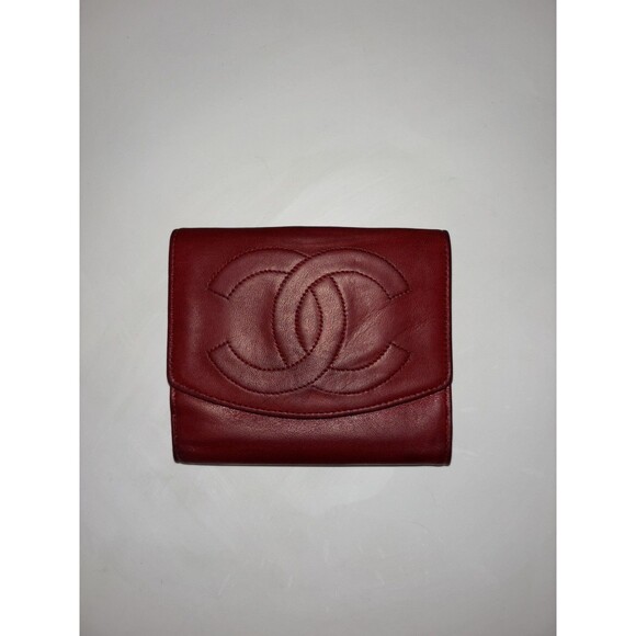CHANEL Vintage Authentic Leather Timeless CC Wallet Red Flap Snap Closure - Picture 1 of 16